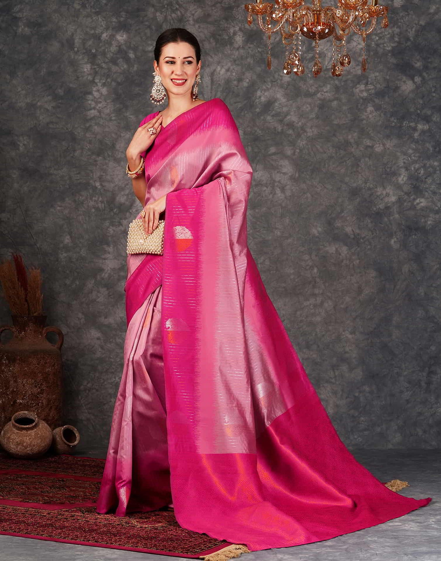 Pink Banarasi Silk Woven Saree