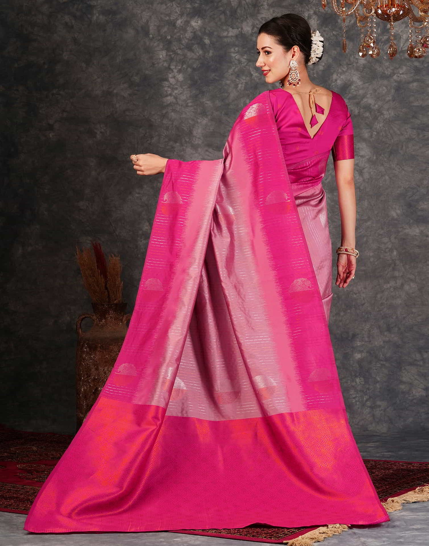 Pink Banarasi Silk Woven Saree