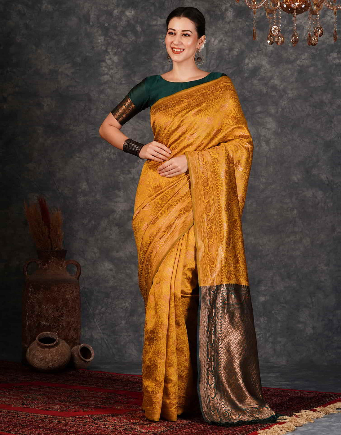 Yellow Banarasi Silk Woven Saree