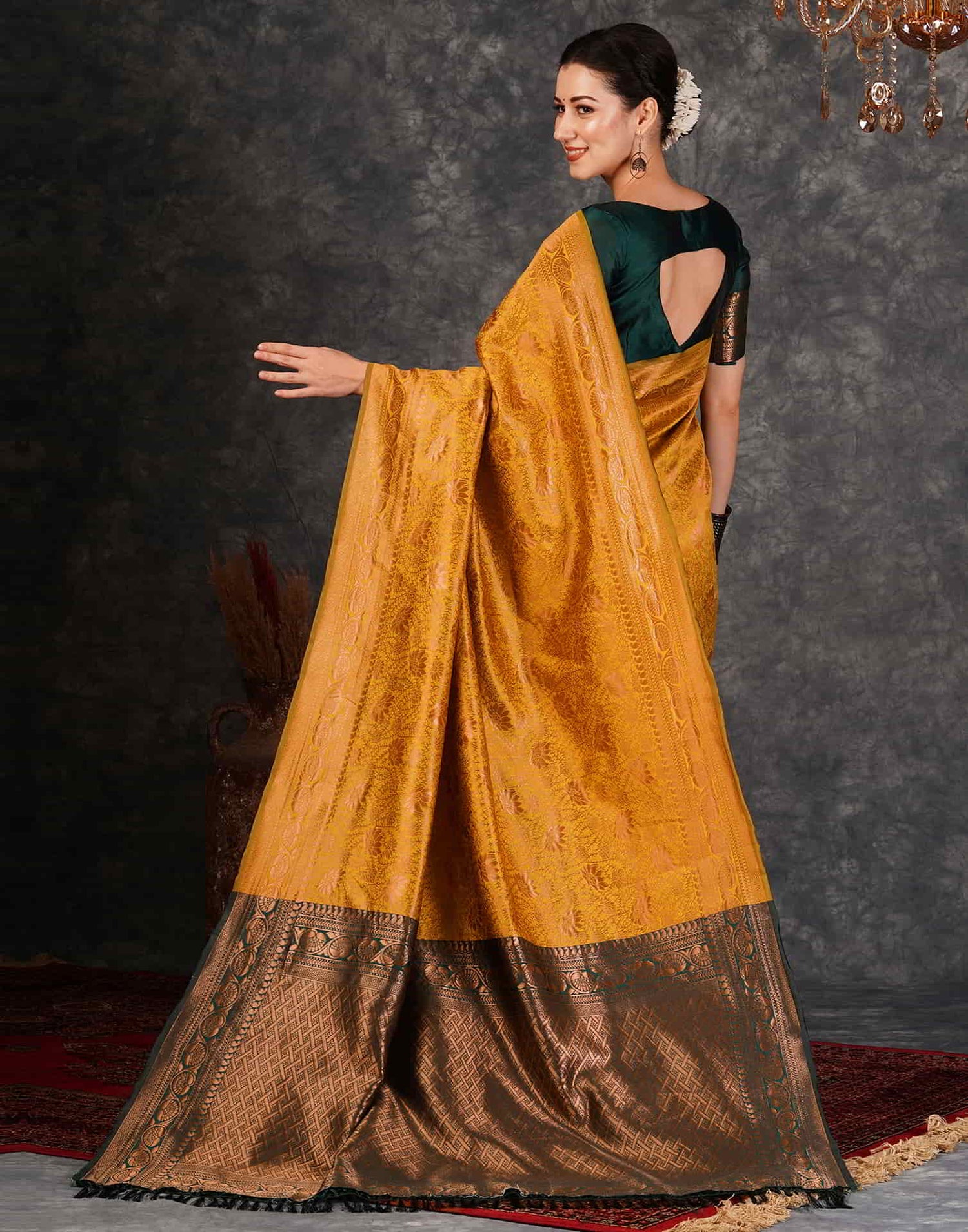 Yellow Banarasi Silk Woven Saree