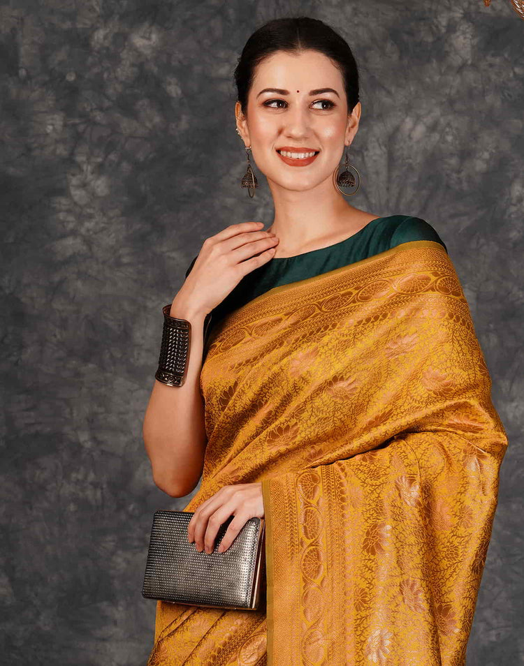 Turmeric Yellow Silk Woven Banarasi Saree