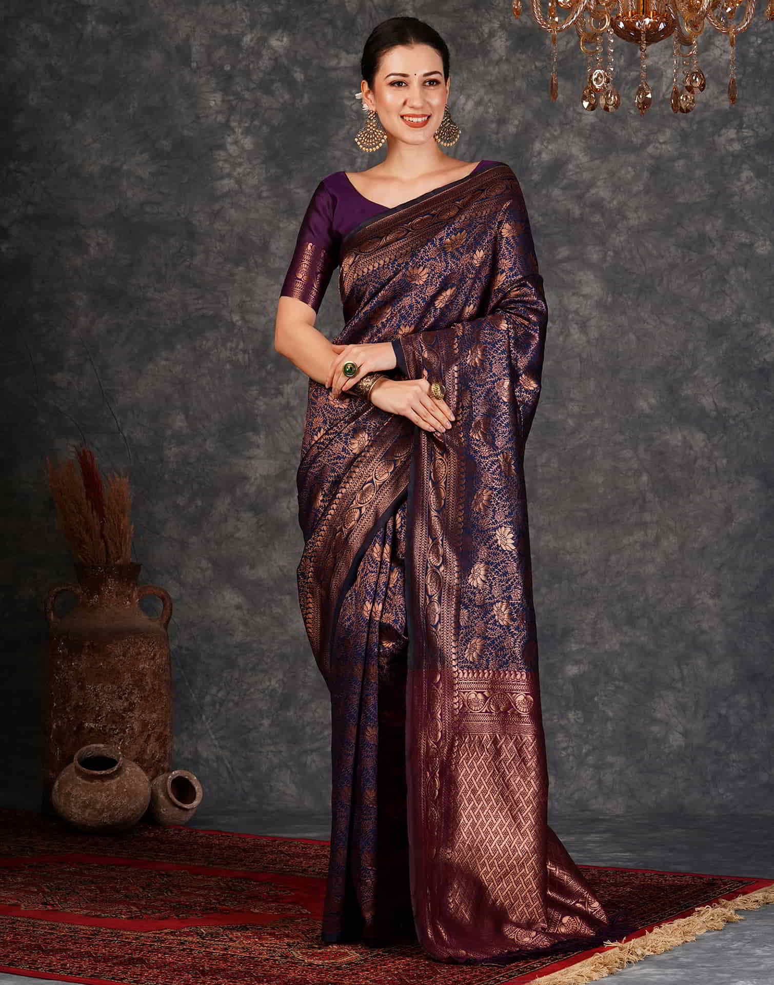 Blue Banarasi Silk Woven Saree With Tassels