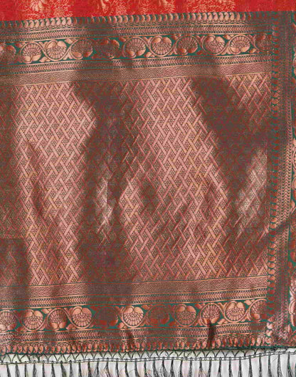 Maroon Banarasi Silk Woven Saree With Tassels