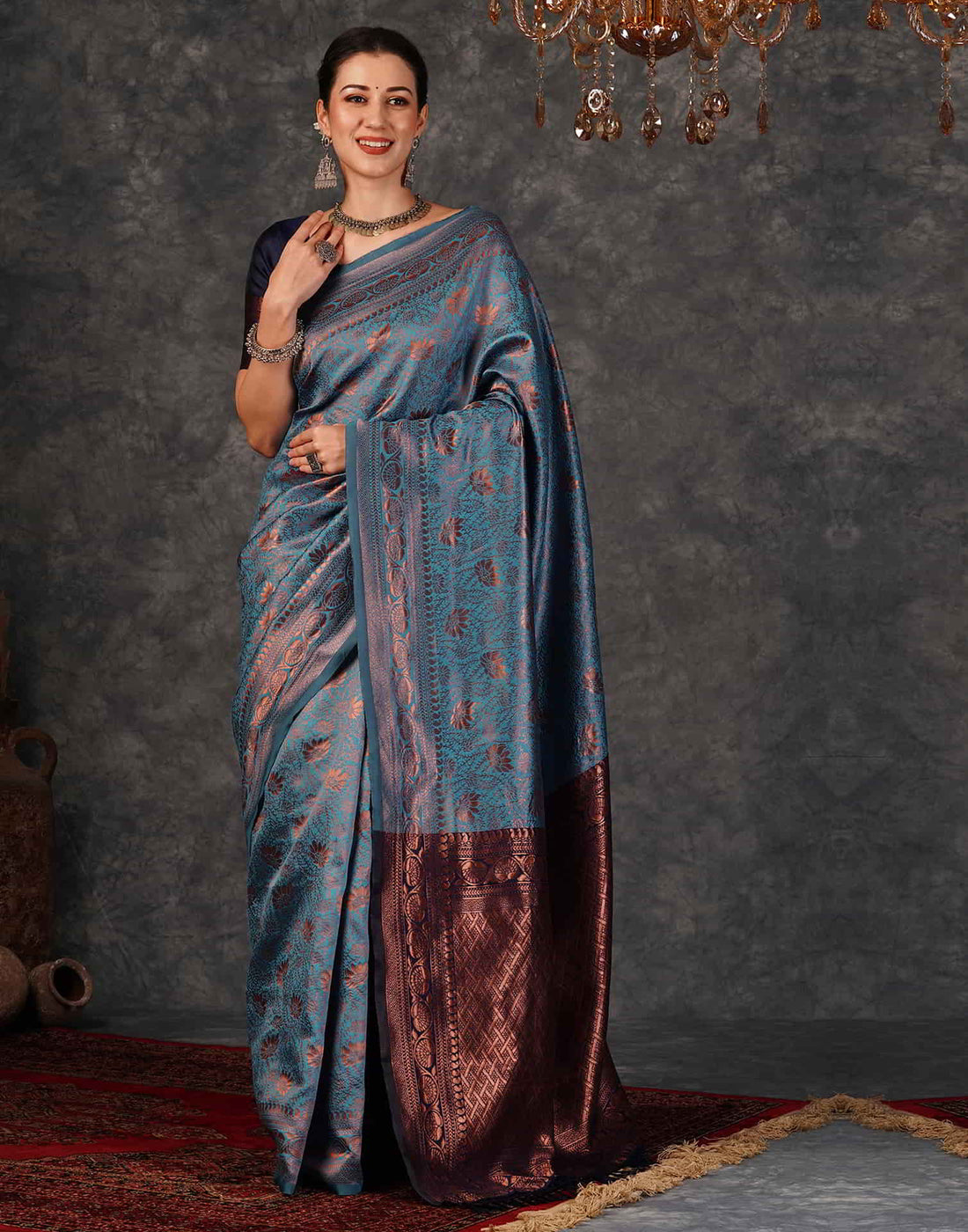 Blue Banarasi Silk Woven Saree