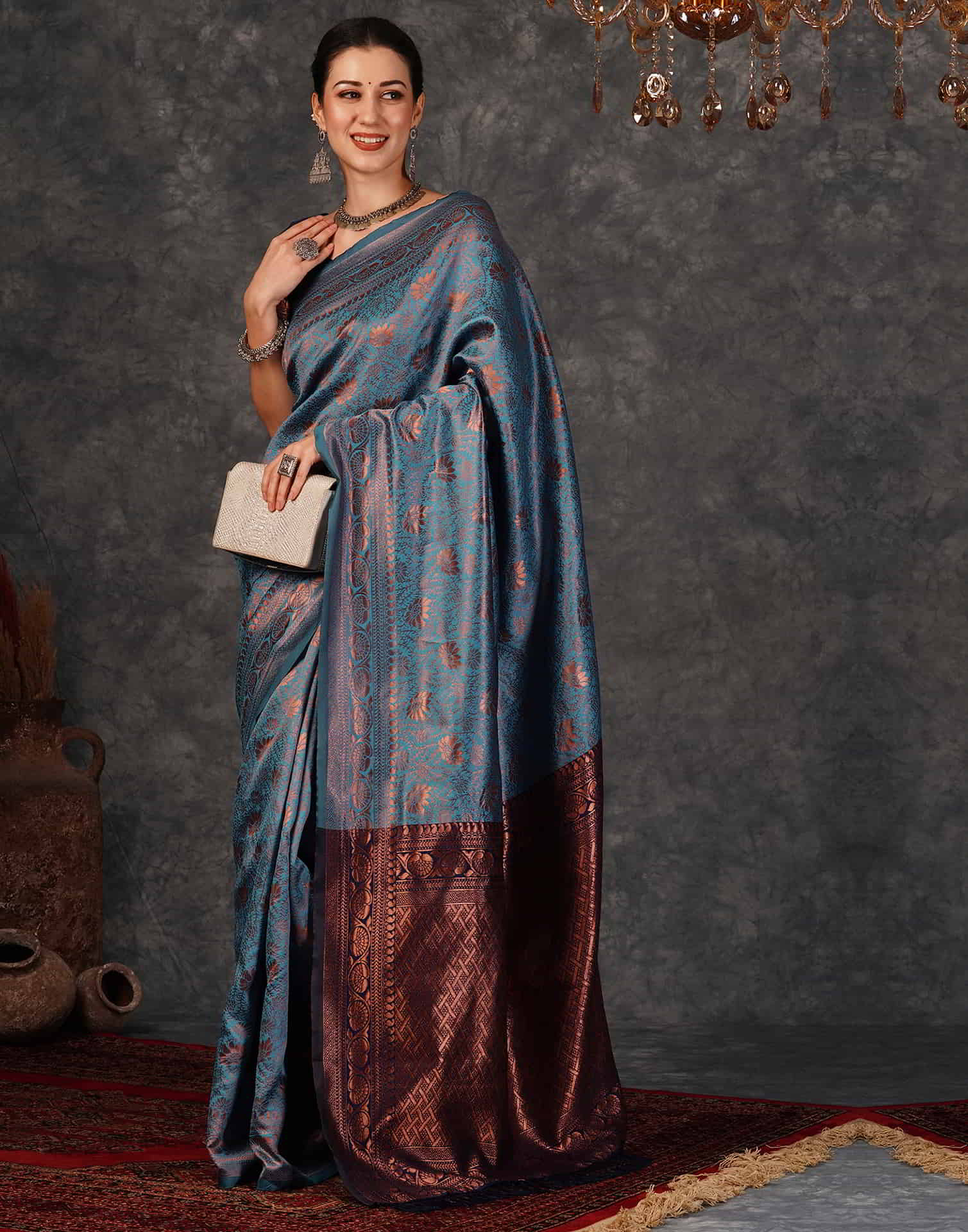 Blue Banarasi Silk Woven Saree