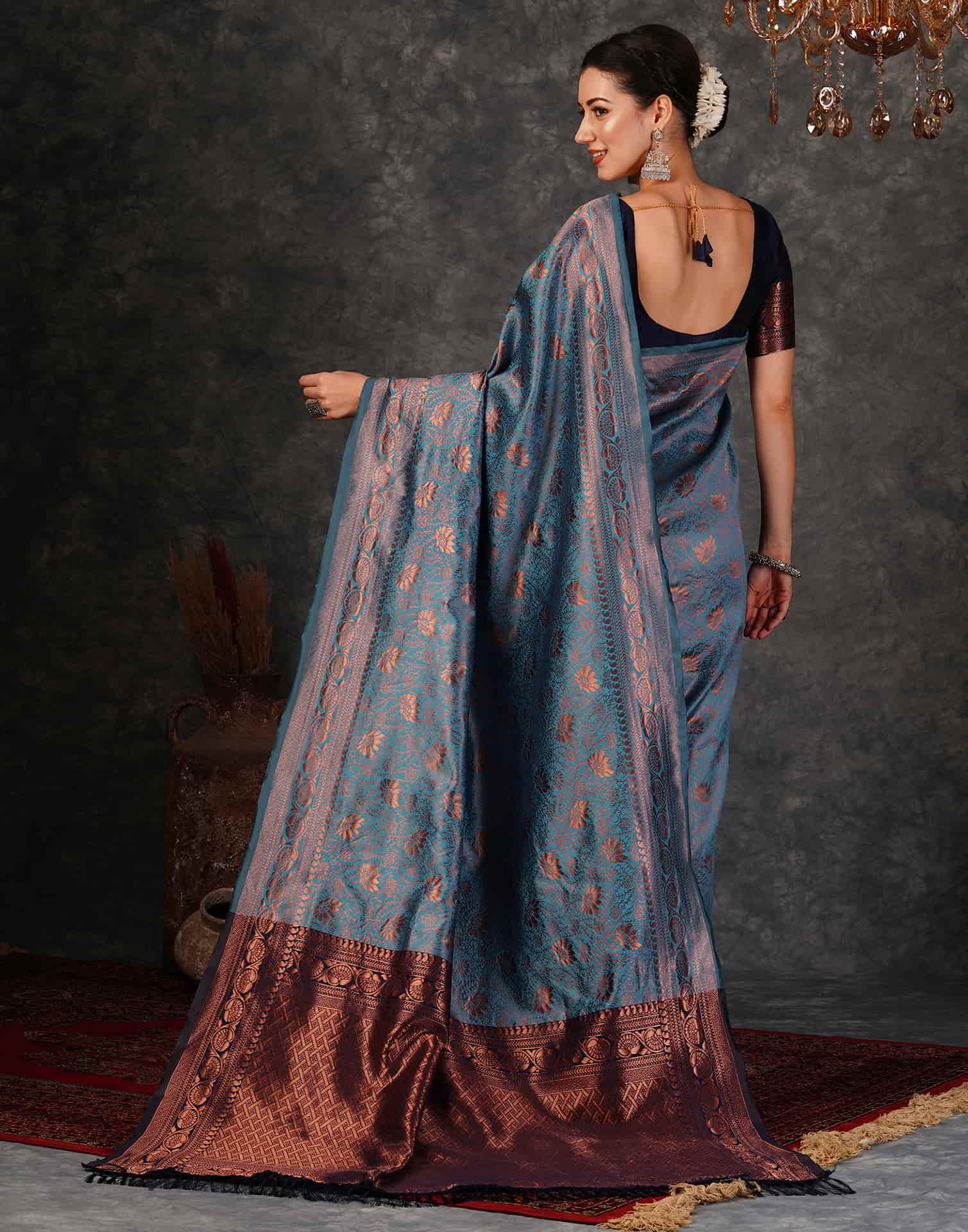 Blue Banarasi Silk Woven Saree