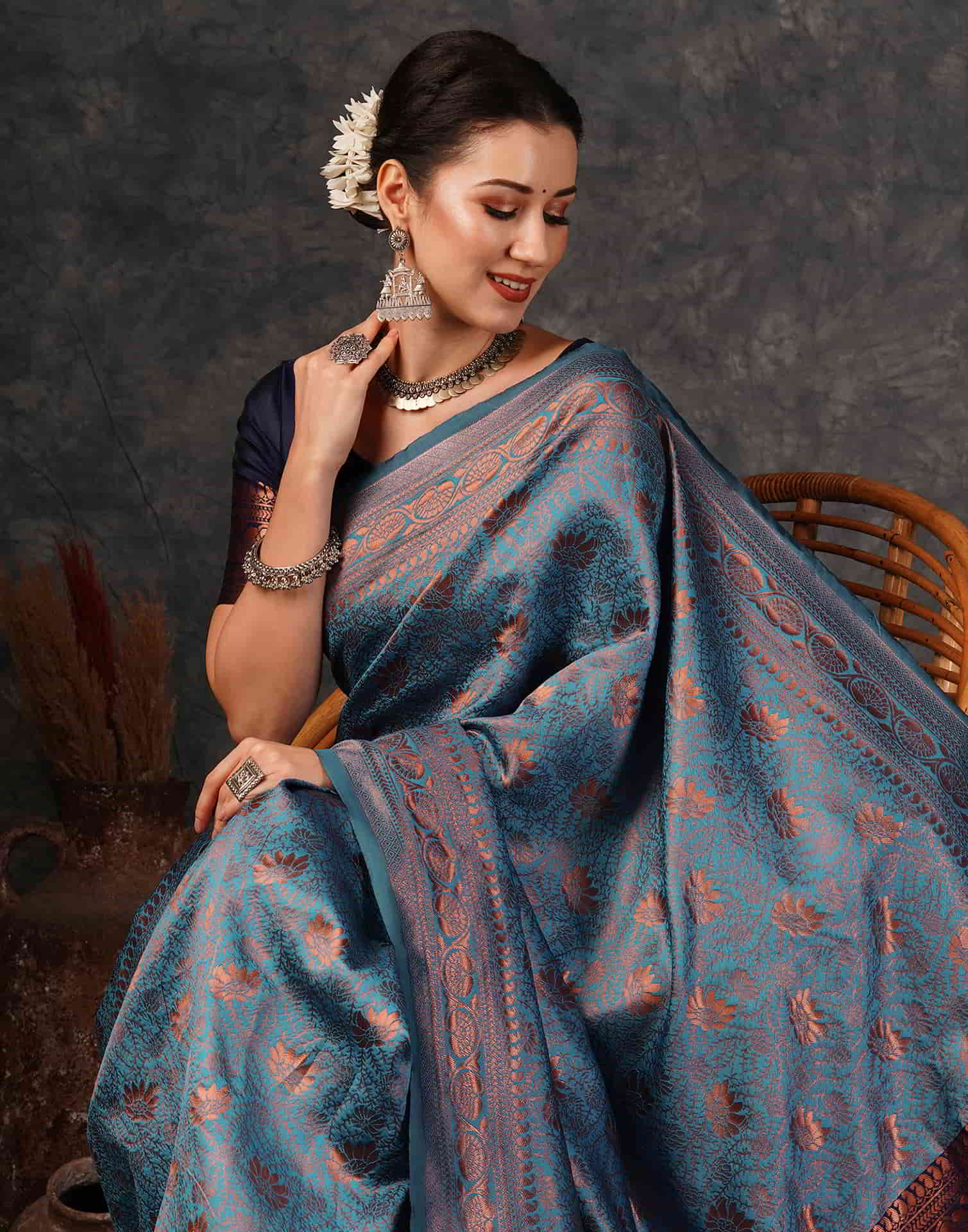 Blue Banarasi Silk Woven Saree