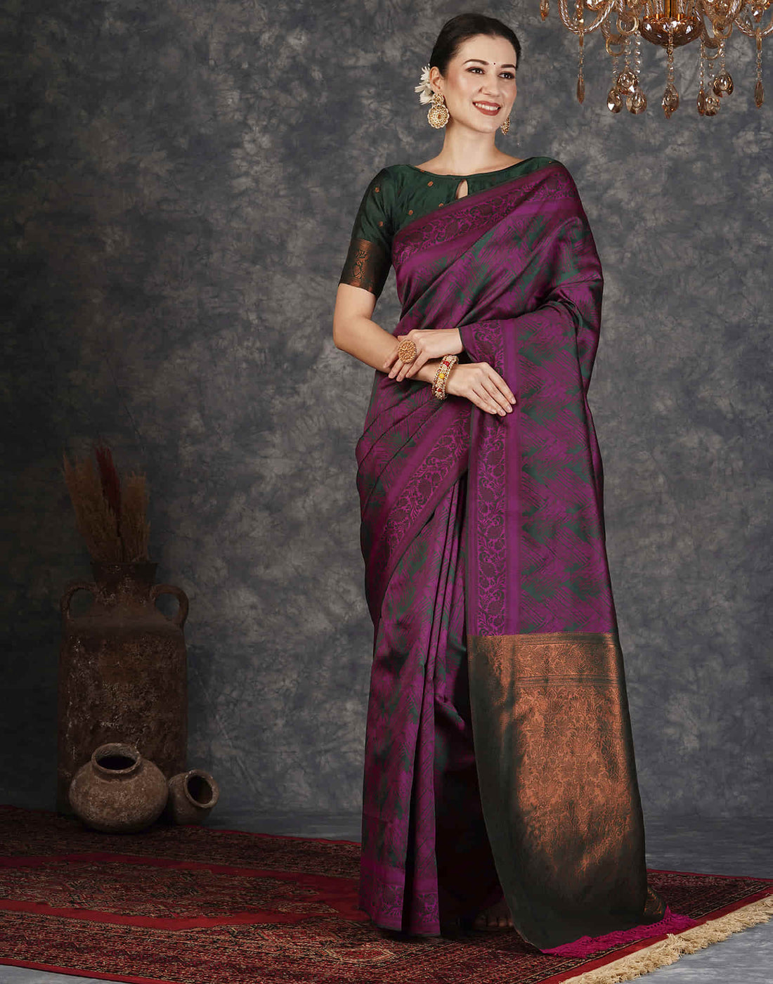 Magenta Silk Woven Banarasi Saree