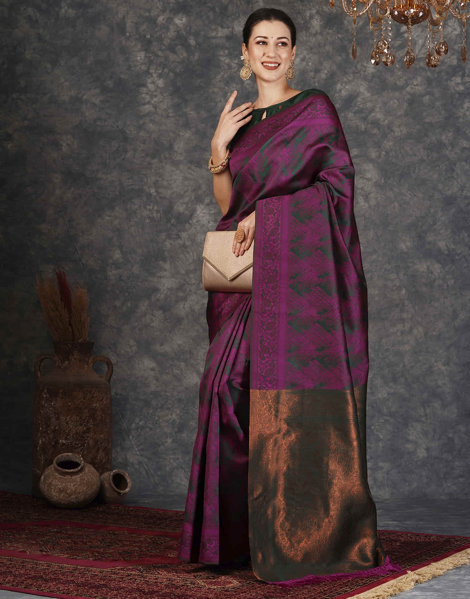 Magenta Silk Woven Banarasi Saree