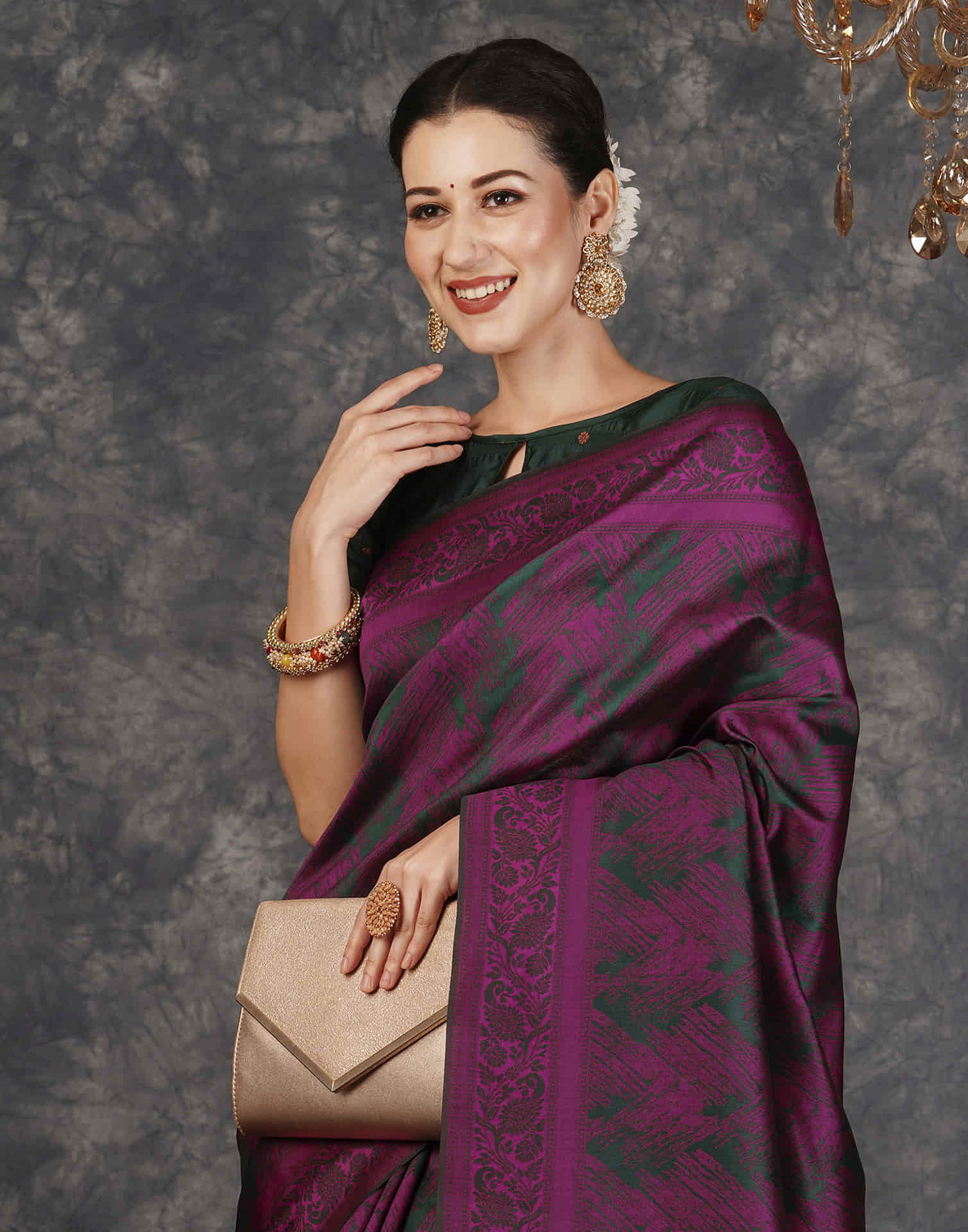 Magenta Silk Woven Banarasi Saree