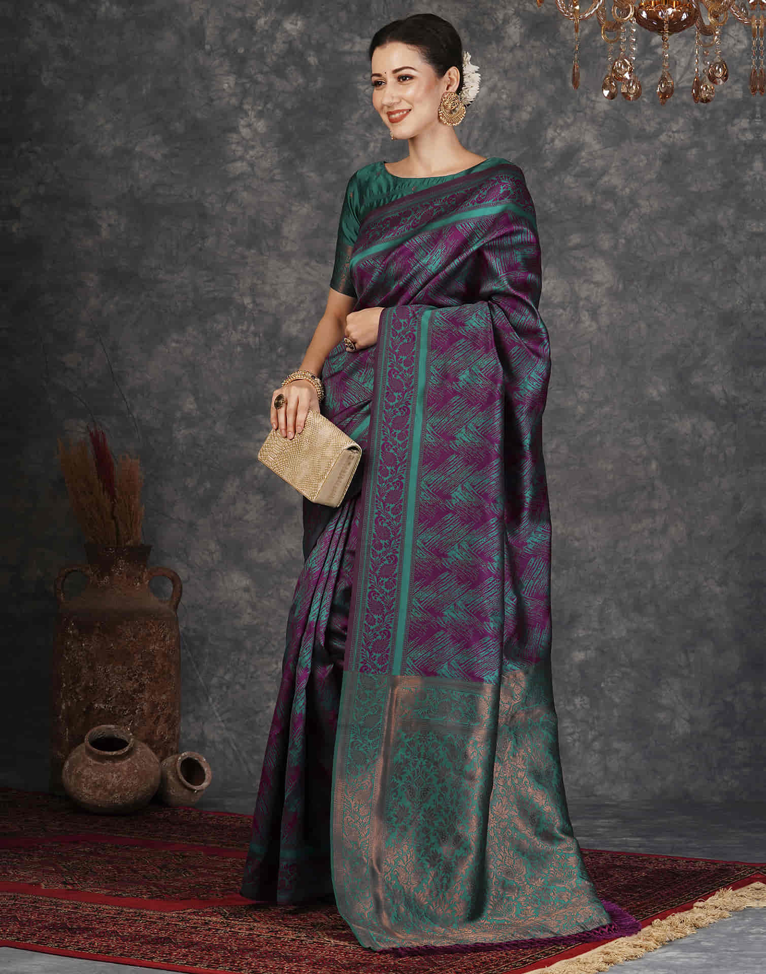 Teal Green Silk Woven Banarasi Saree