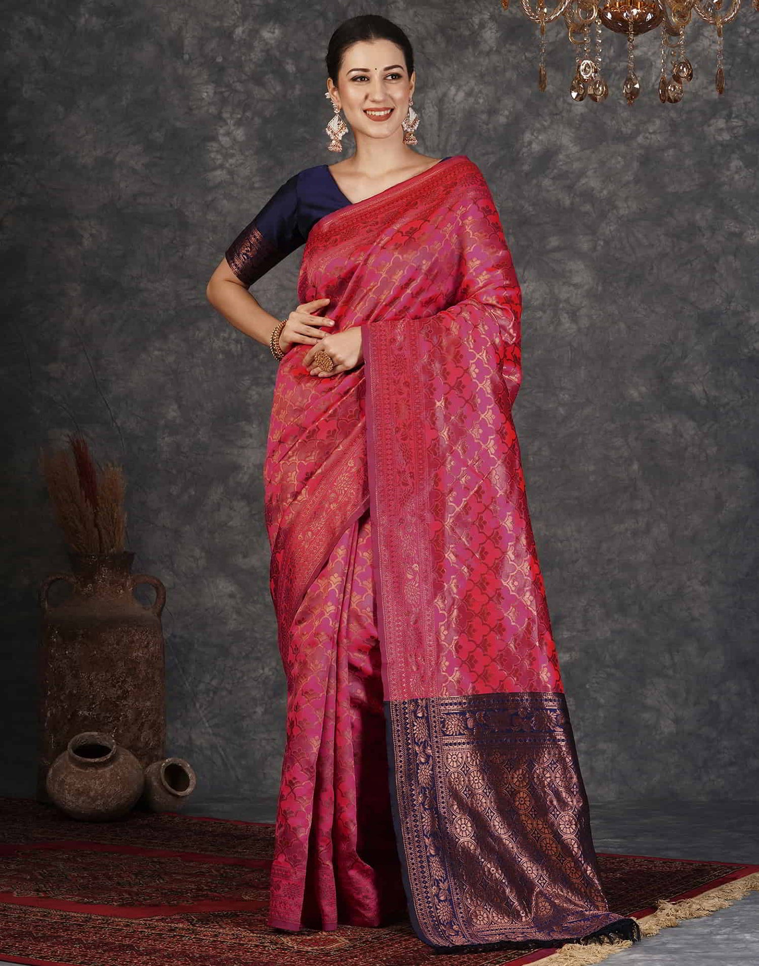 Pink Banarasi Silk Woven Saree