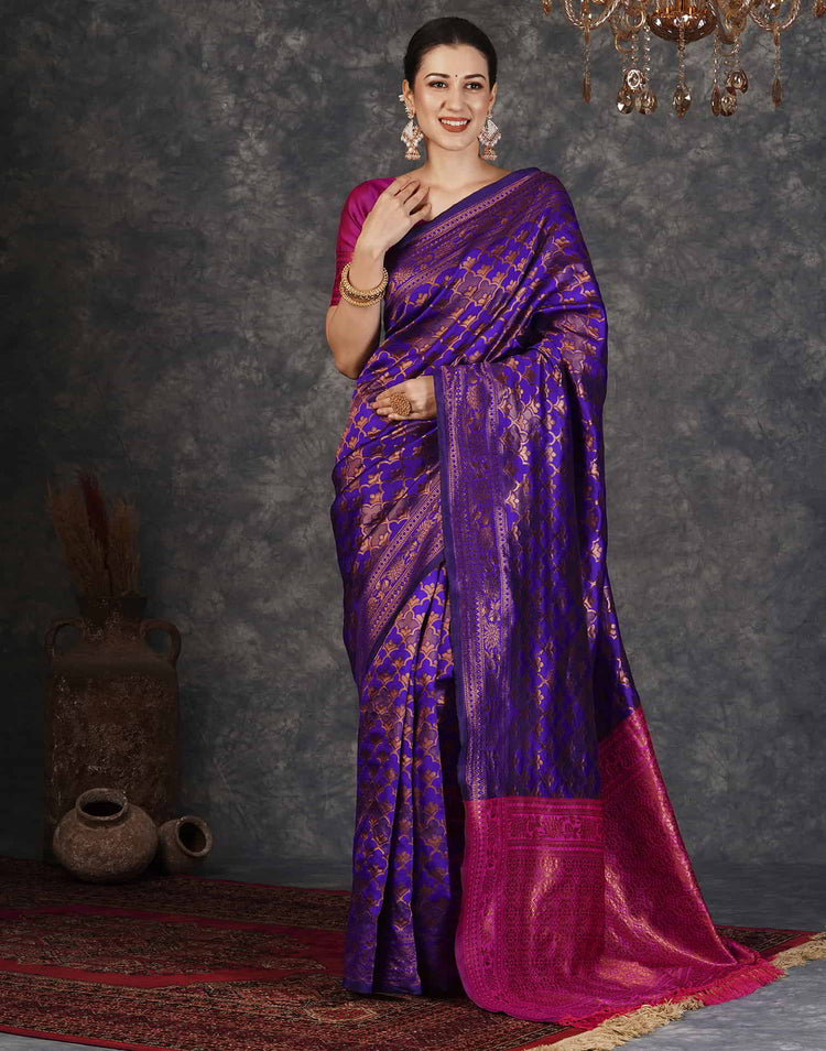 Violet Silk Woven Banarasi Saree