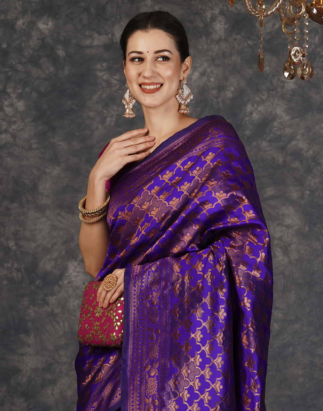 Purple Banarasi Silk Woven Saree