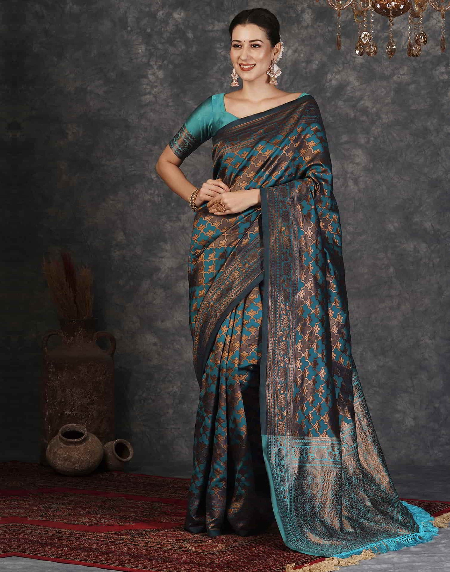 Blue Banarasi Silk Woven Saree