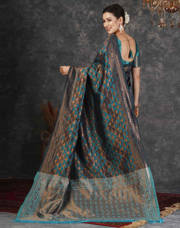 Rama Blue Silk Woven Banarasi Saree