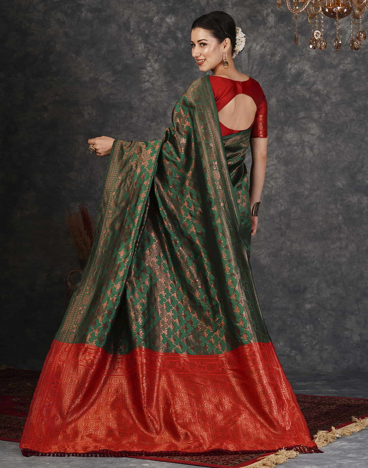 Dark Green Silk Woven Banarasi Saree