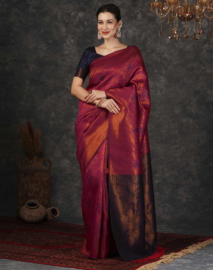 Dark Pink Silk Woven Banarasi Saree