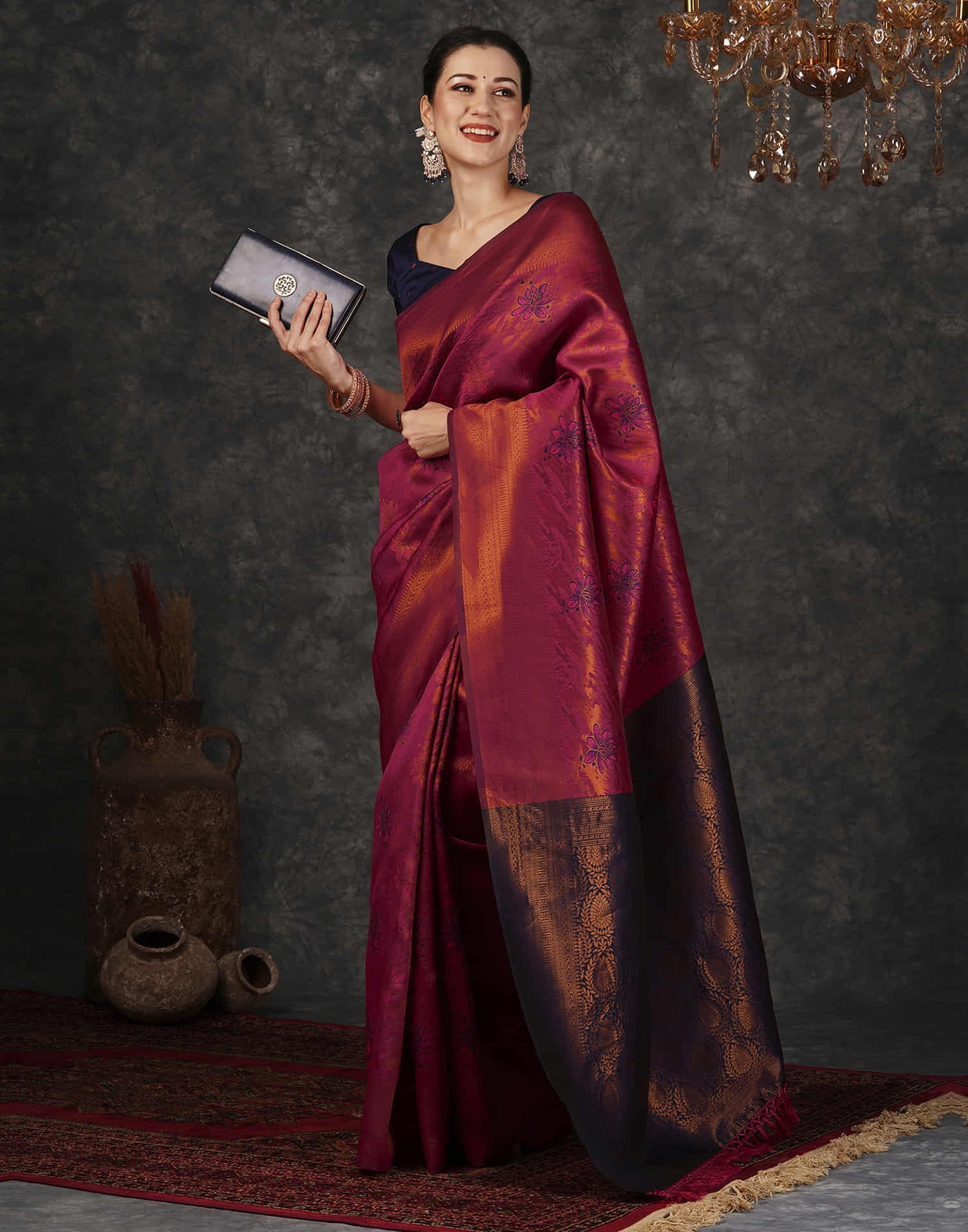 Dark Pink Silk Woven Banarasi Saree