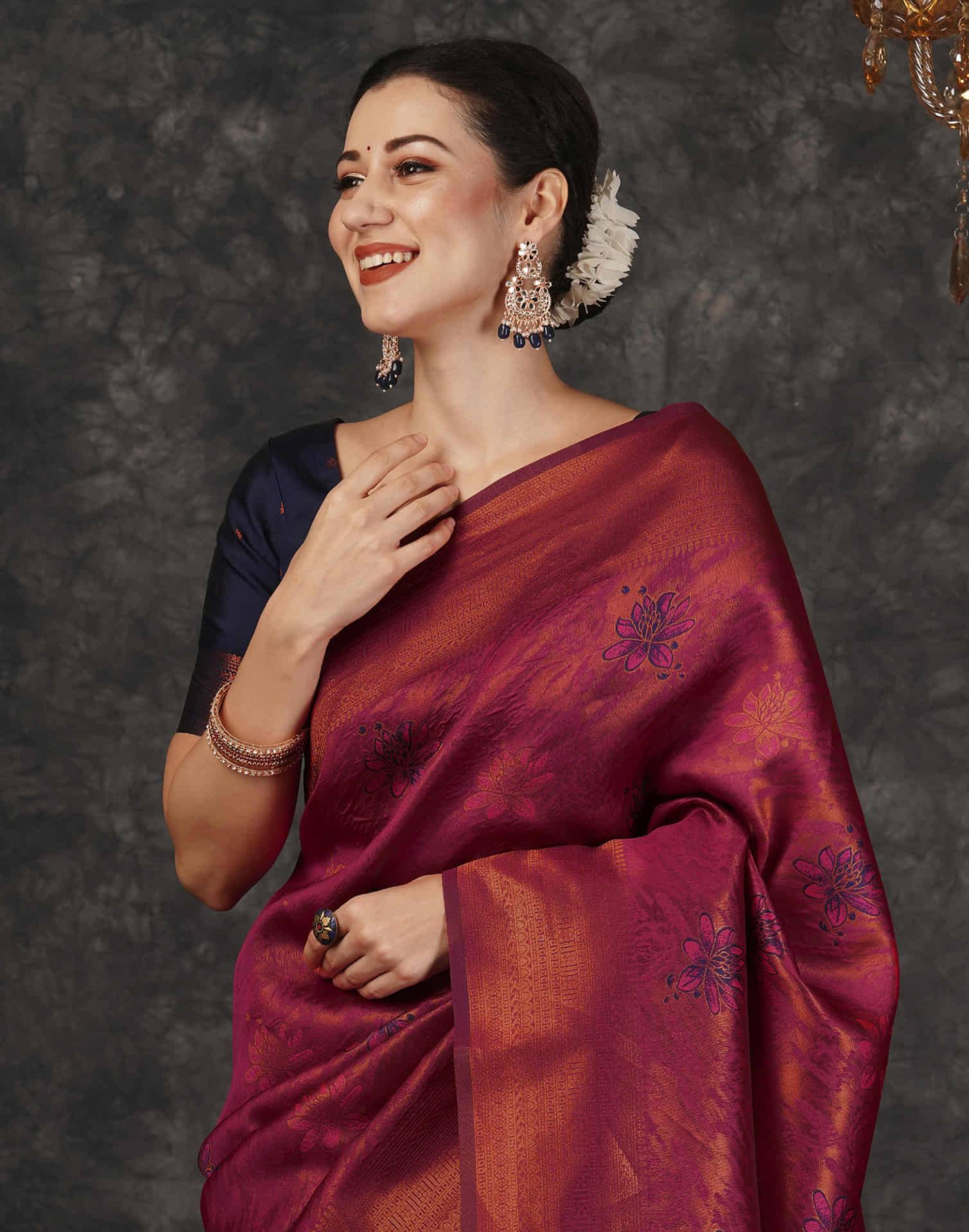 Dark Pink Silk Woven Banarasi Saree