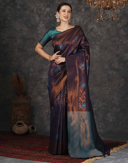 B1G1 Navy Blue Silk Woven Banarasi Saree