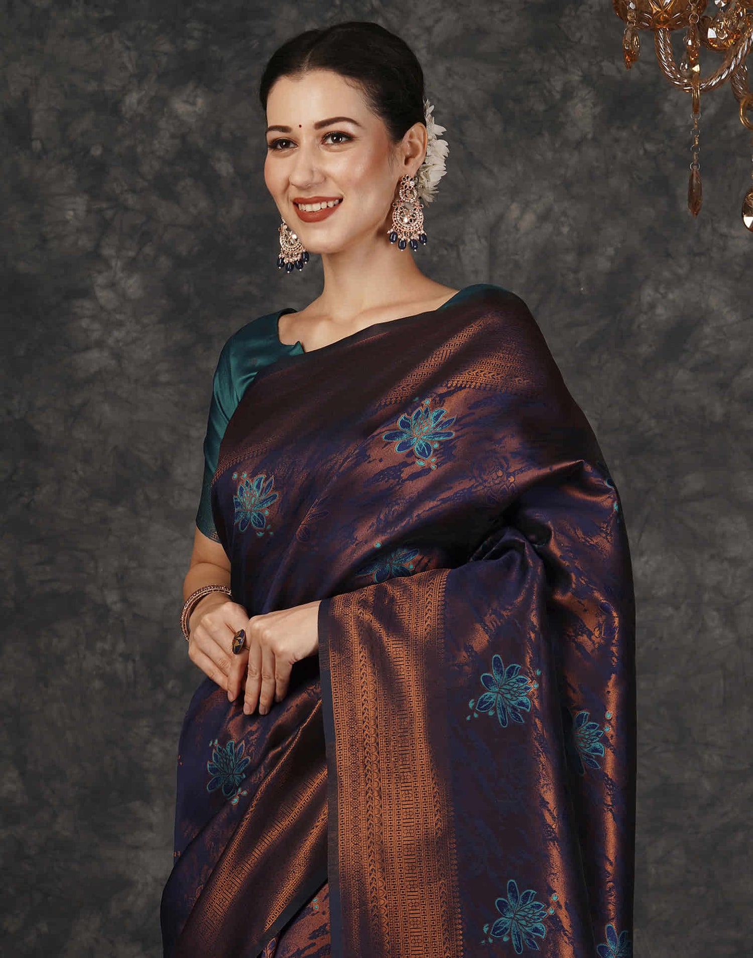 B1G1 Navy Blue Silk Woven Banarasi Saree