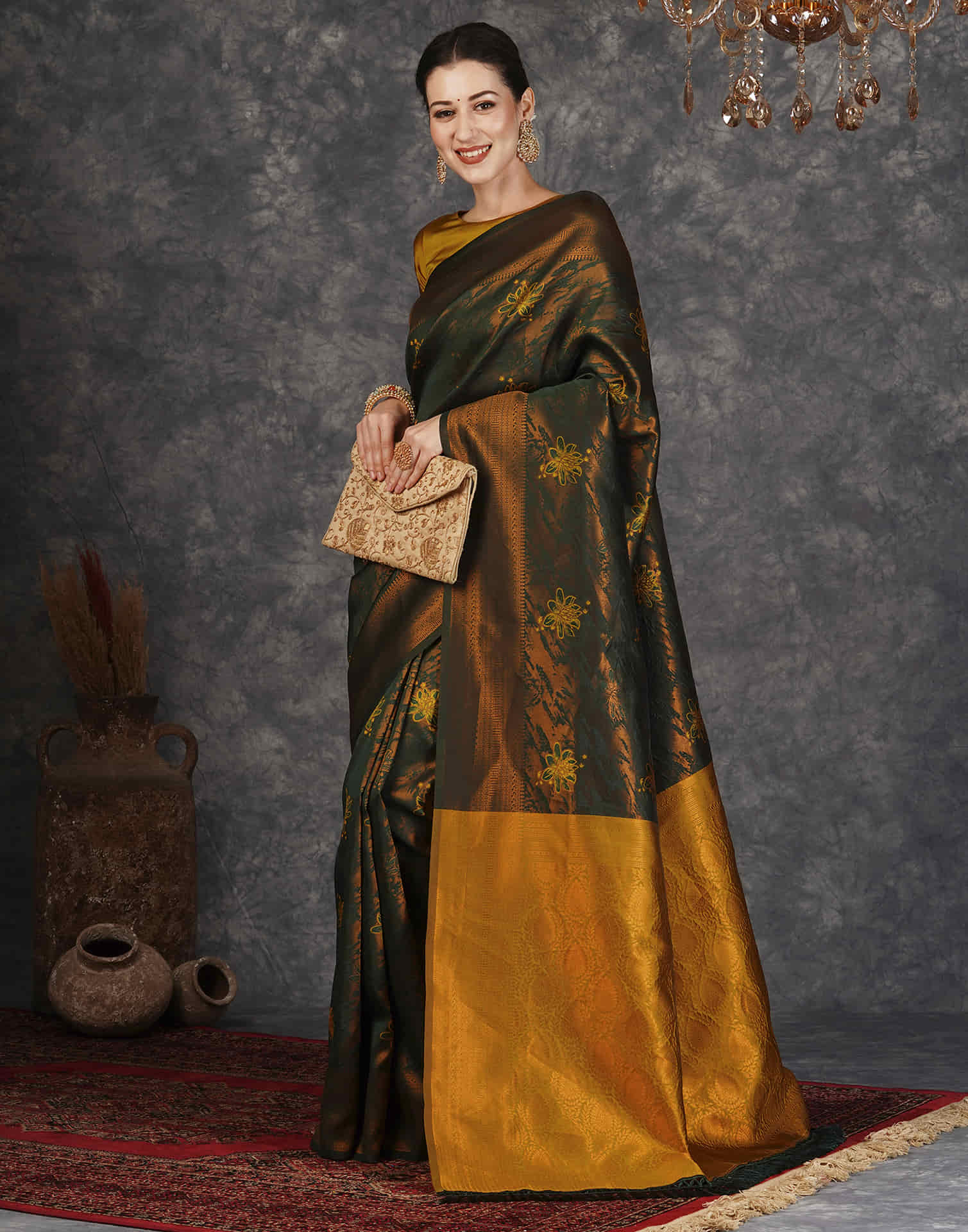 Dark Green Silk Woven Banarasi Saree