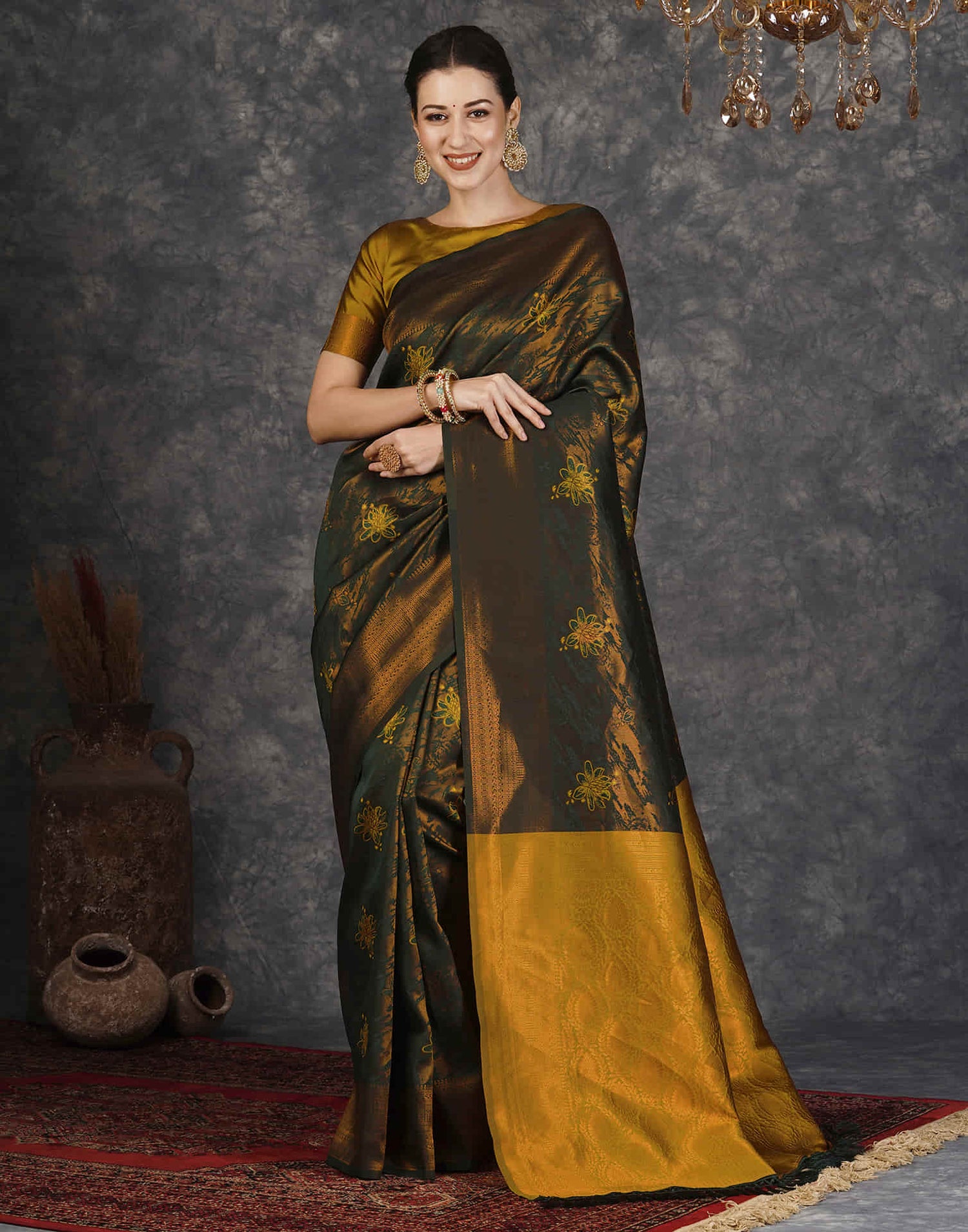 Dark Green Silk Woven Banarasi Saree