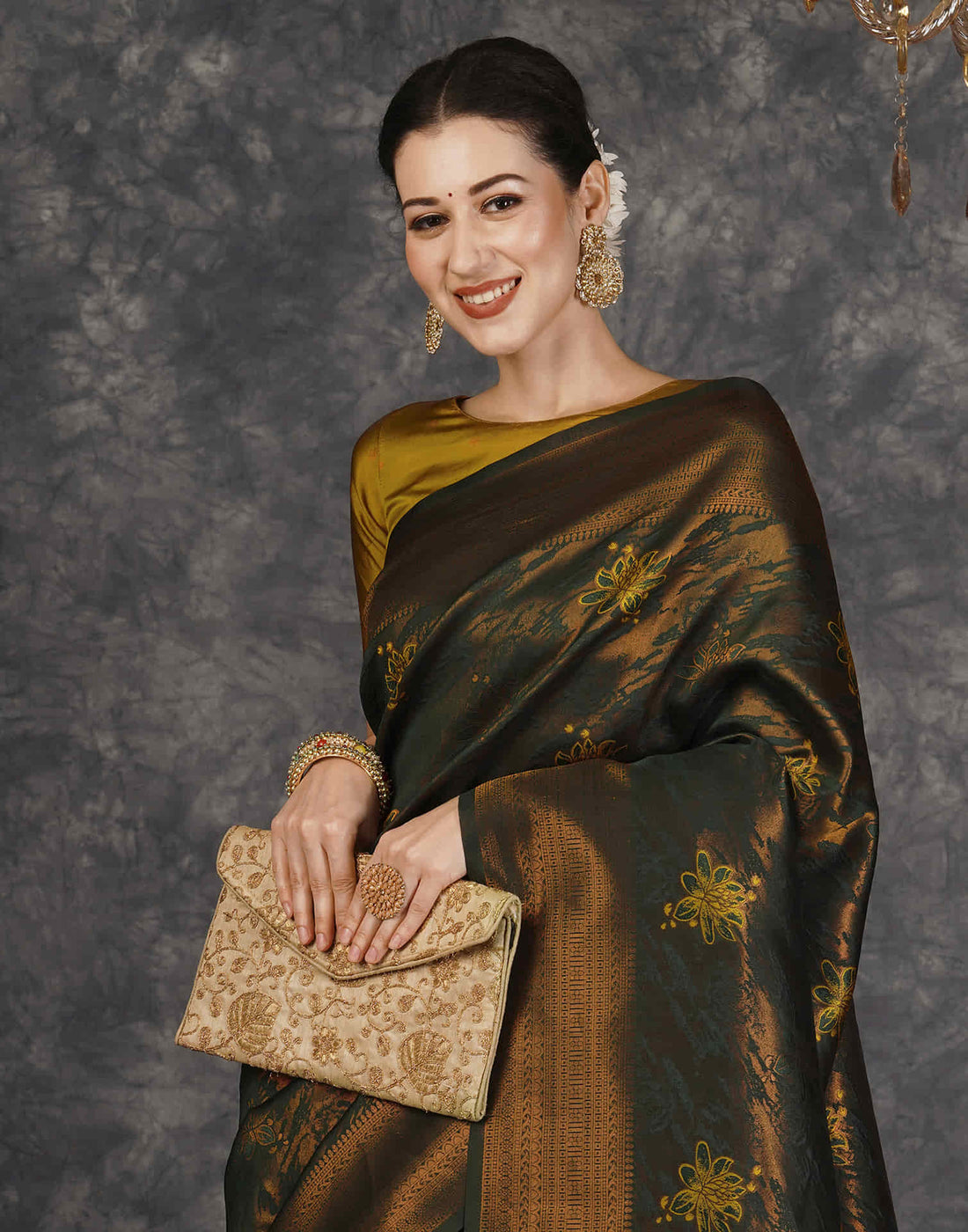 Dark Green Silk Woven Banarasi Saree