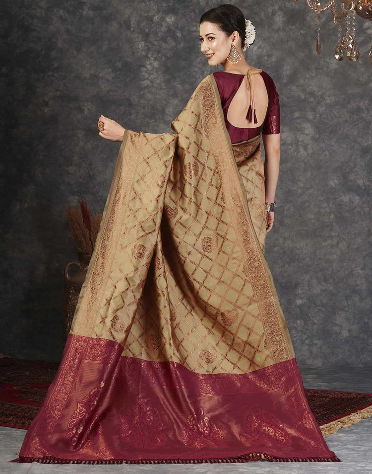 Khaki Silk Woven Banarasi Saree