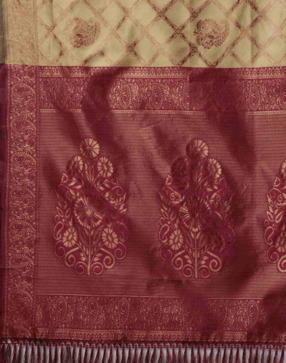 Brown Banarasi Silk Woven Saree With Tassels