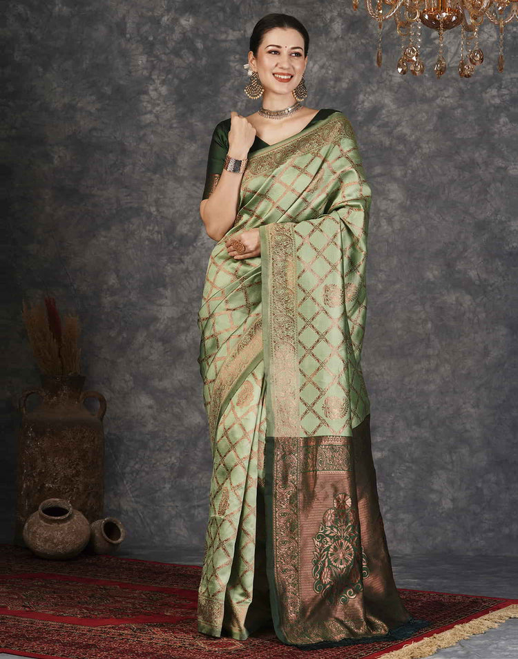 Pista Green Silk Woven Banarasi Saree