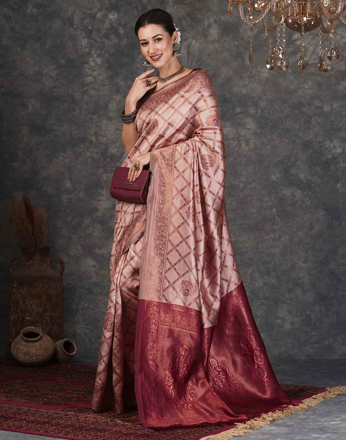 Pink Banarasi Silk Woven Saree