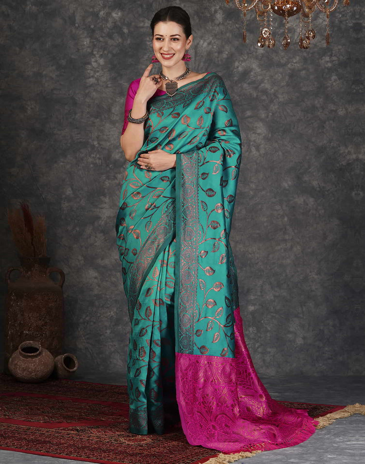 Teal Green Silk Woven Banarasi Saree