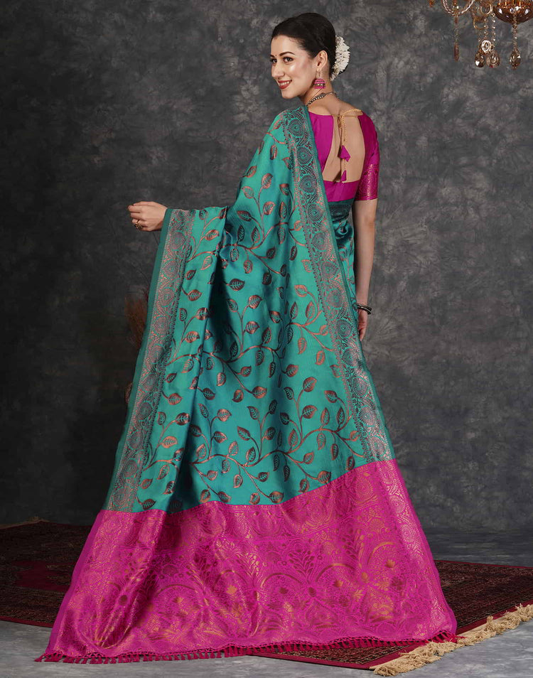 Teal Green Silk Woven Banarasi Saree