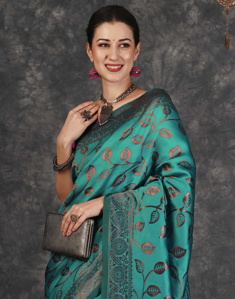 Teal Green Silk Woven Banarasi Saree