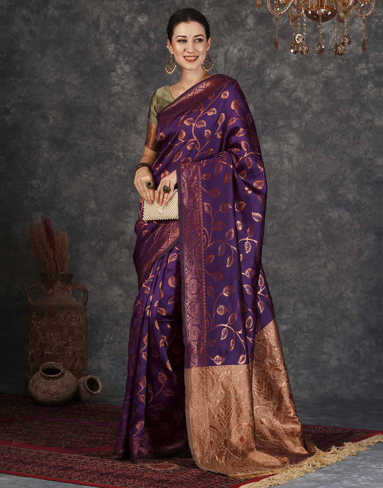 Dark Purple Silk Woven Banarasi Saree