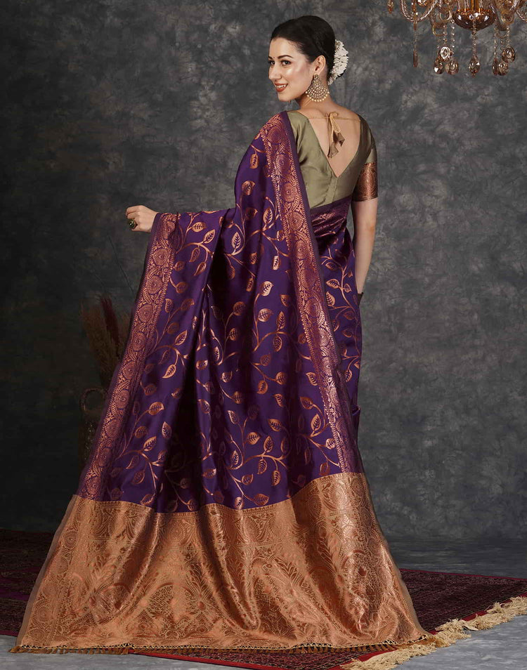 Dark Purple Silk Woven Banarasi Saree
