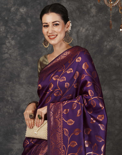 Purple Banarasi Silk Woven Saree With Tassels