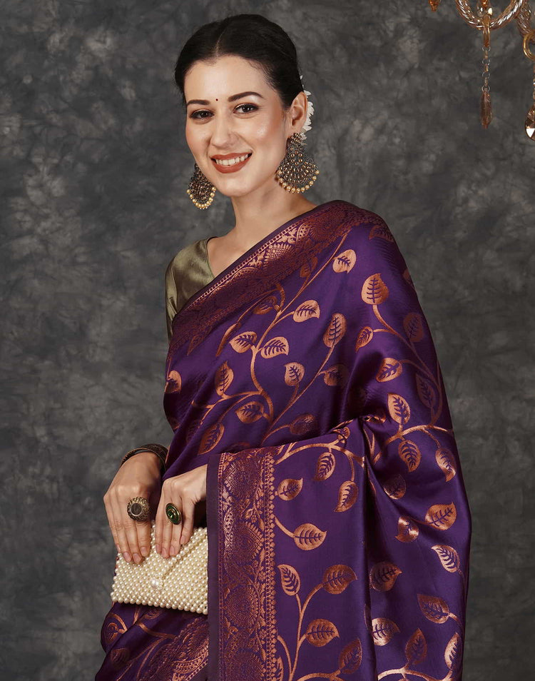 Dark Purple Silk Woven Banarasi Saree