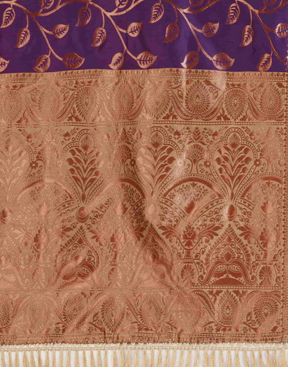 Purple Banarasi Silk Woven Saree With Tassels