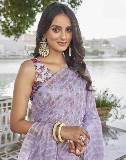 Lavender Checkered Chiffon Woven Saree