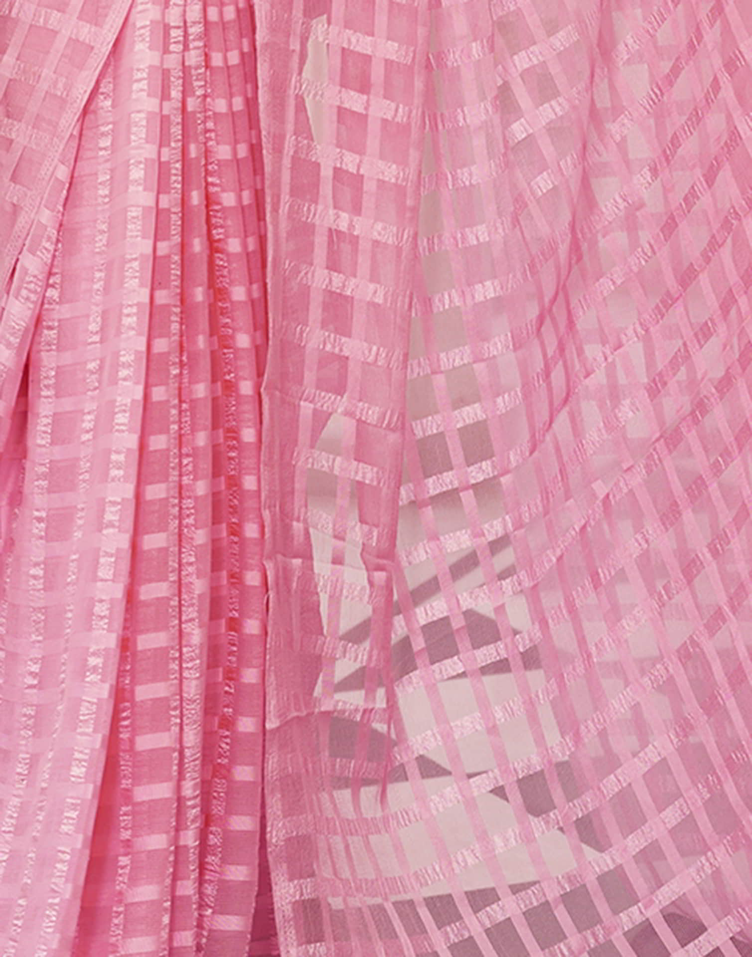 Pink Checkered Chiffon Woven Saree