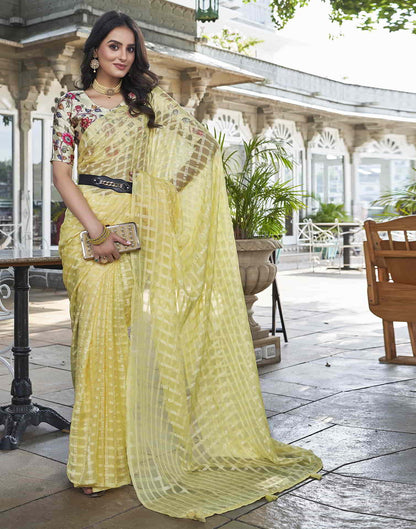 Yellow Checkered Chiffon Woven Saree