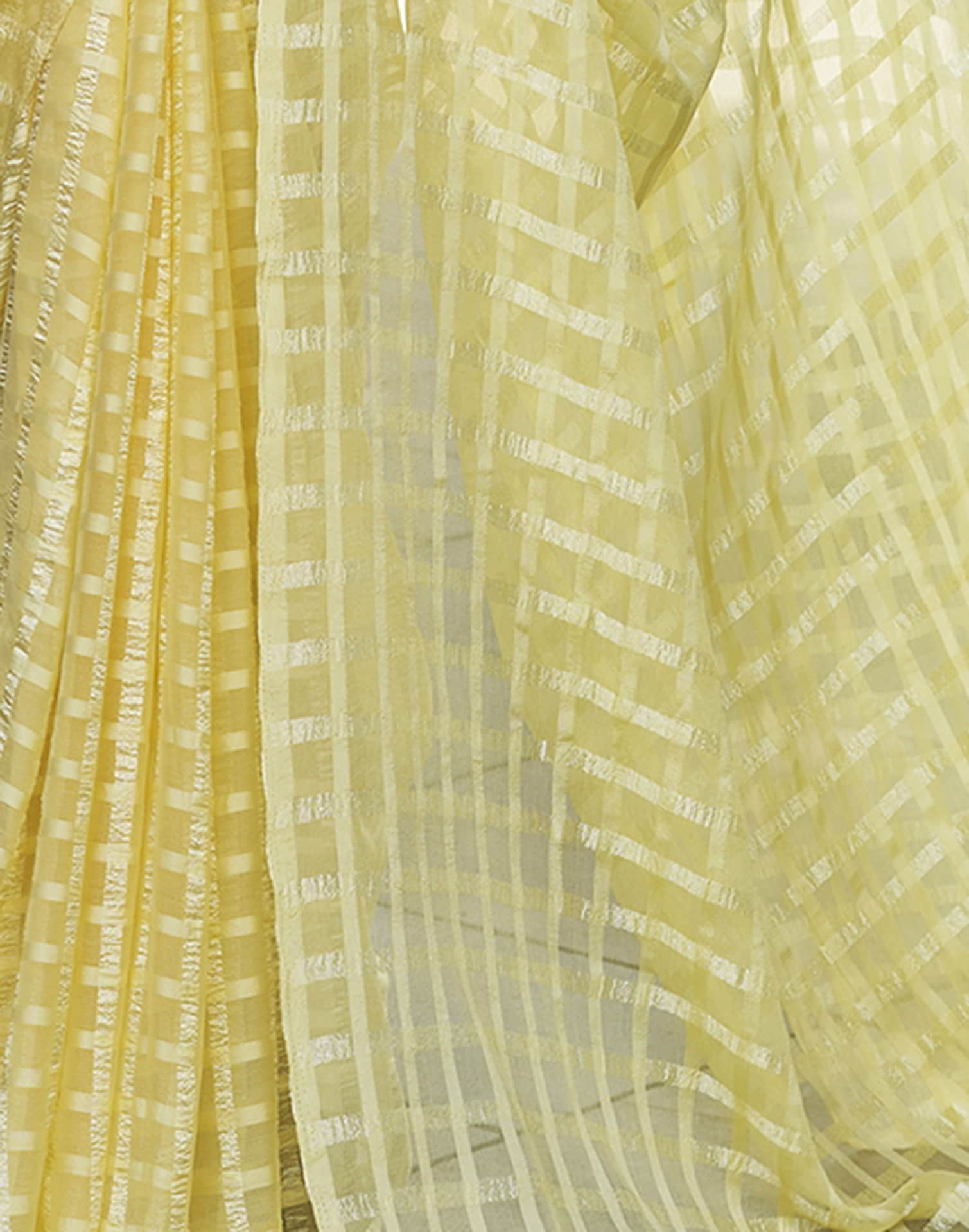 Yellow Checkered Chiffon Woven Saree