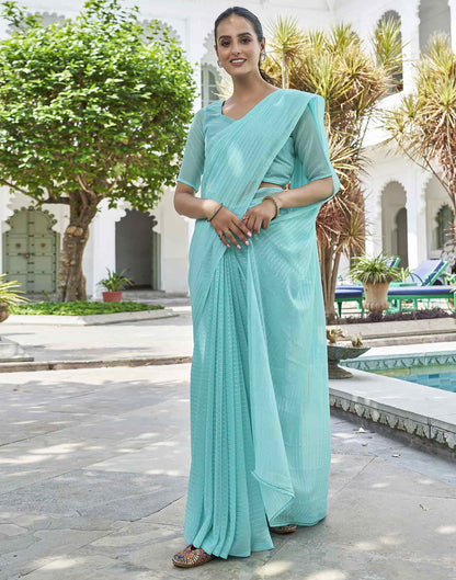 Blue Leheriya Georgette Plain Saree