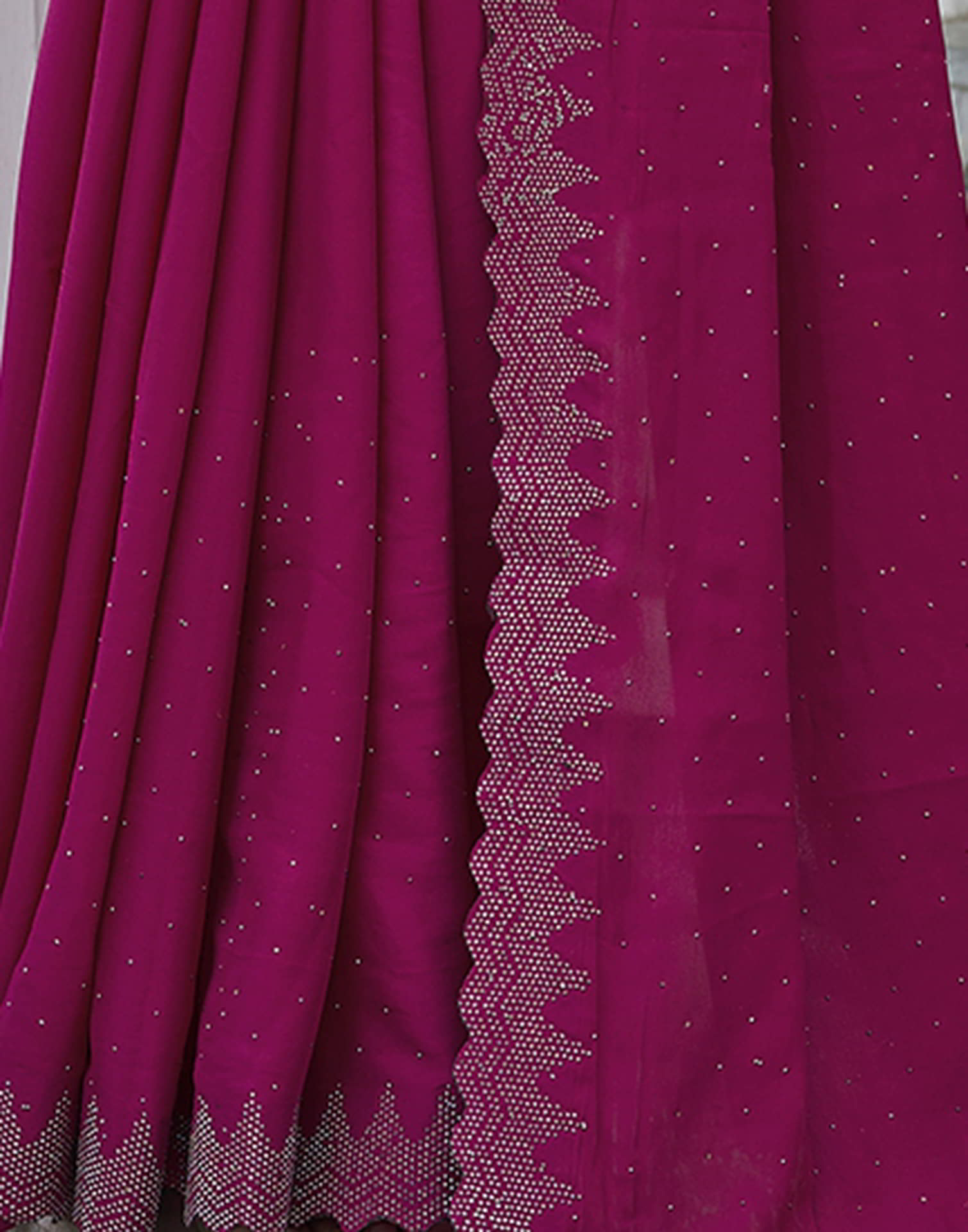 Magenta Swarovski Satin Plain Saree