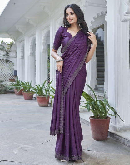 Purple Swarovski Satin Plain Saree