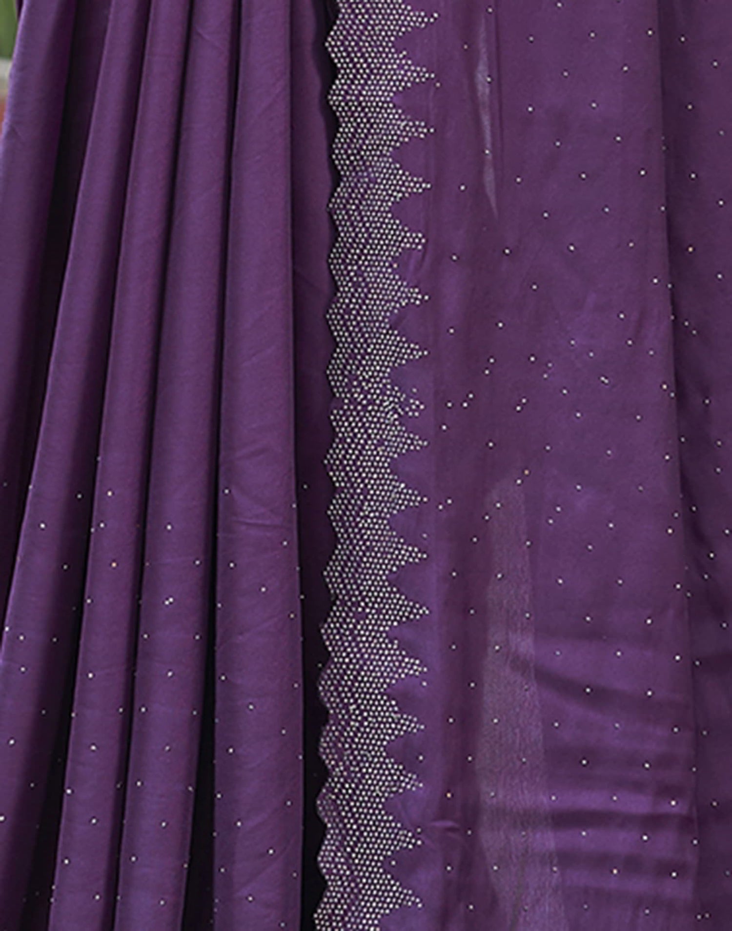 Purple Swarovski Satin Plain Saree