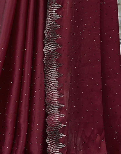 Maroon Swarovski Satin Plain Saree